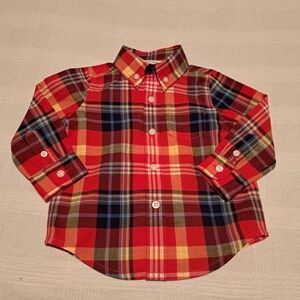Janie and Jack boys size 6-12 months red plaid button down shirt